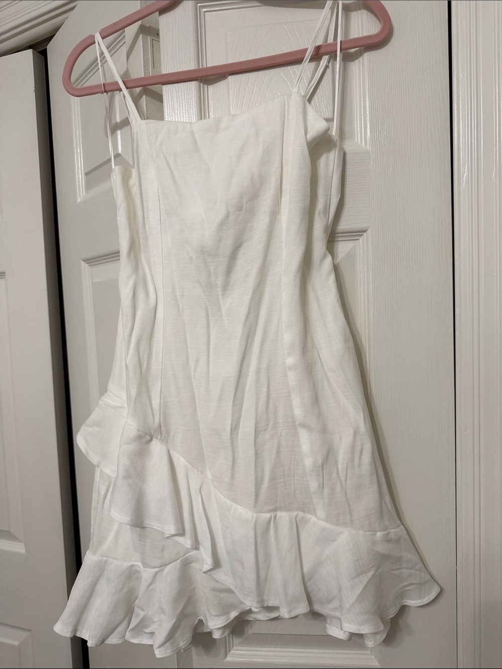 Blue Rain White Ruffle-Hem Spaghetti Strap Mini Dress